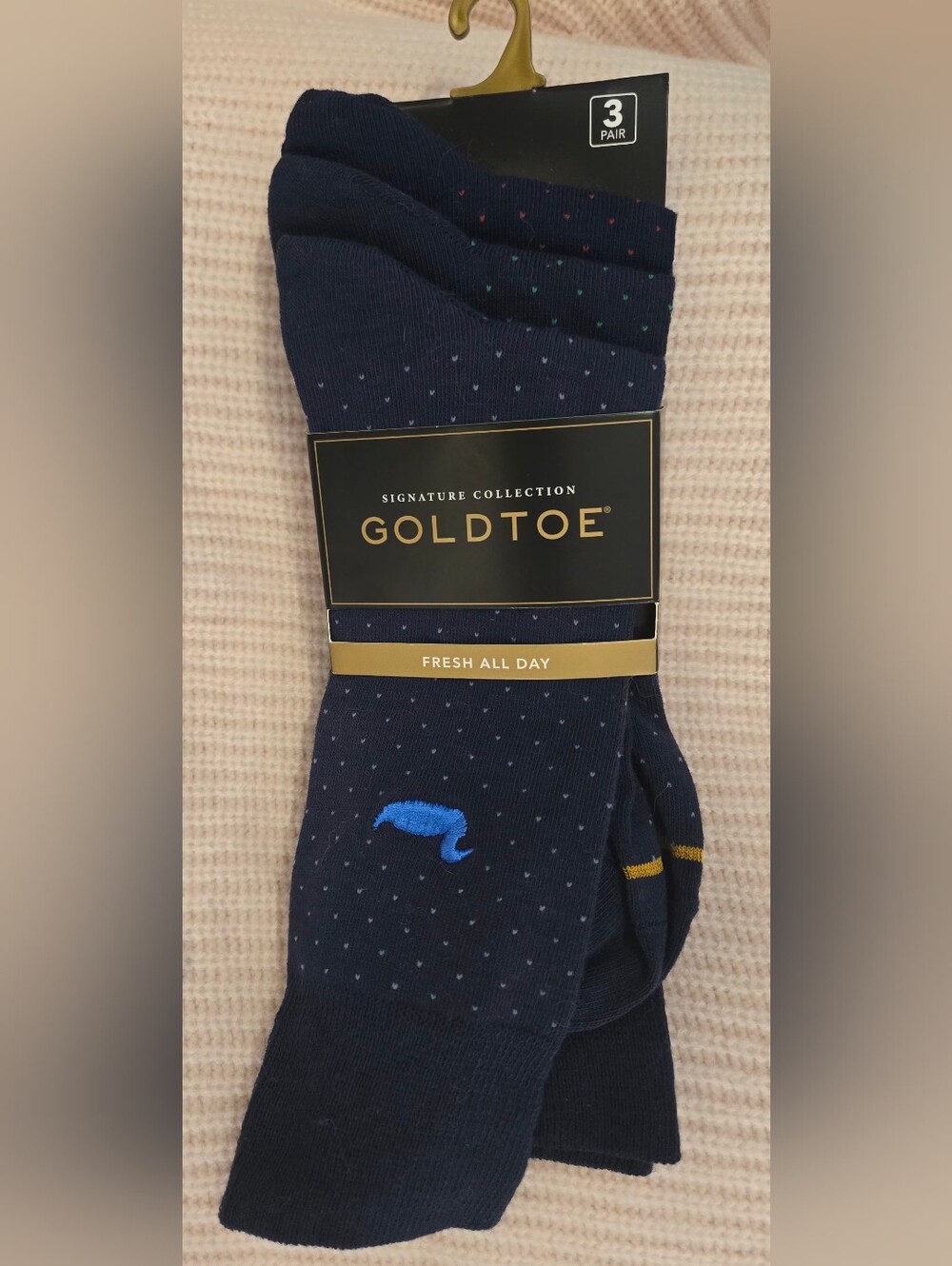Gold Toe Men's Navy Dress Socks - 3 Pack with Contrast Accents Size 6-12.5